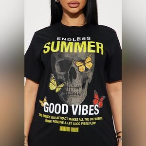 Endless Summer Skull Graphic T-shirt - Black, Size Medium, Brand New